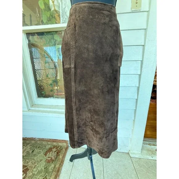 Vintage 70's Anne Fogarty Brown Suede Skirt Marked Size 14 - Picture 9 of 16